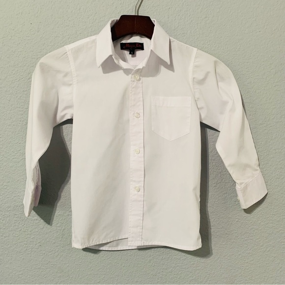 Kid’s Long Sleeve White Collared Buttondown Casual Preppy Party T-Shirt Size 5 - Picture 1 of 9